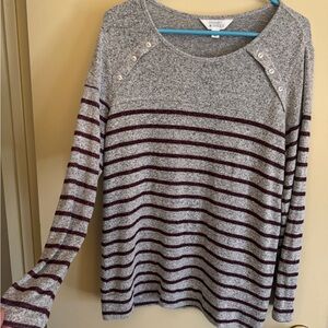 Market & Spruce Heather Gray and Burgundy Striped Sweatshirt